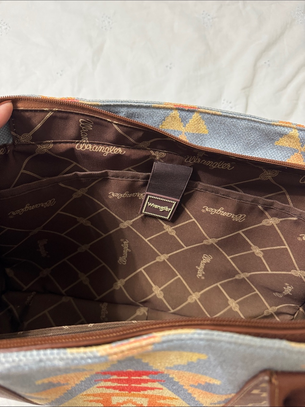 Wrangler Southwestern Pattern Tote in Blue, Brown, Yellow and Red - Picture 5 of 7